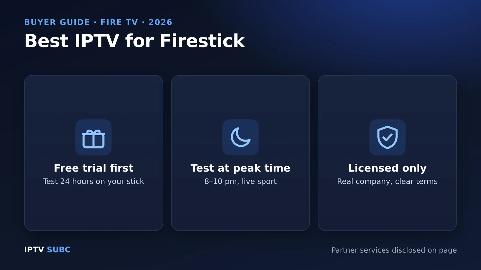 Best IPTV for Firestick: free trial first, test at peak time, licensed services only